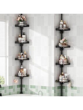 360° Rotating Corner Shower Caddy Tension Pole Organizer, Black